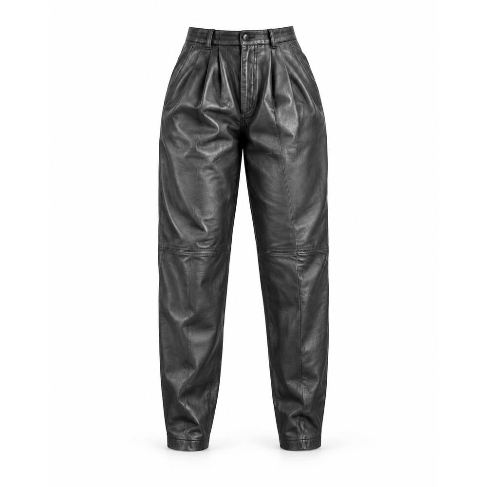 Vintage Evan Davies Lamb Leather Pants 10 Black High Rise Pleated 80s Moto